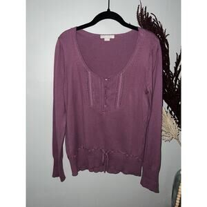 Janeville 100% cotton purple long sleeve pullover casual top women’s size M EUC